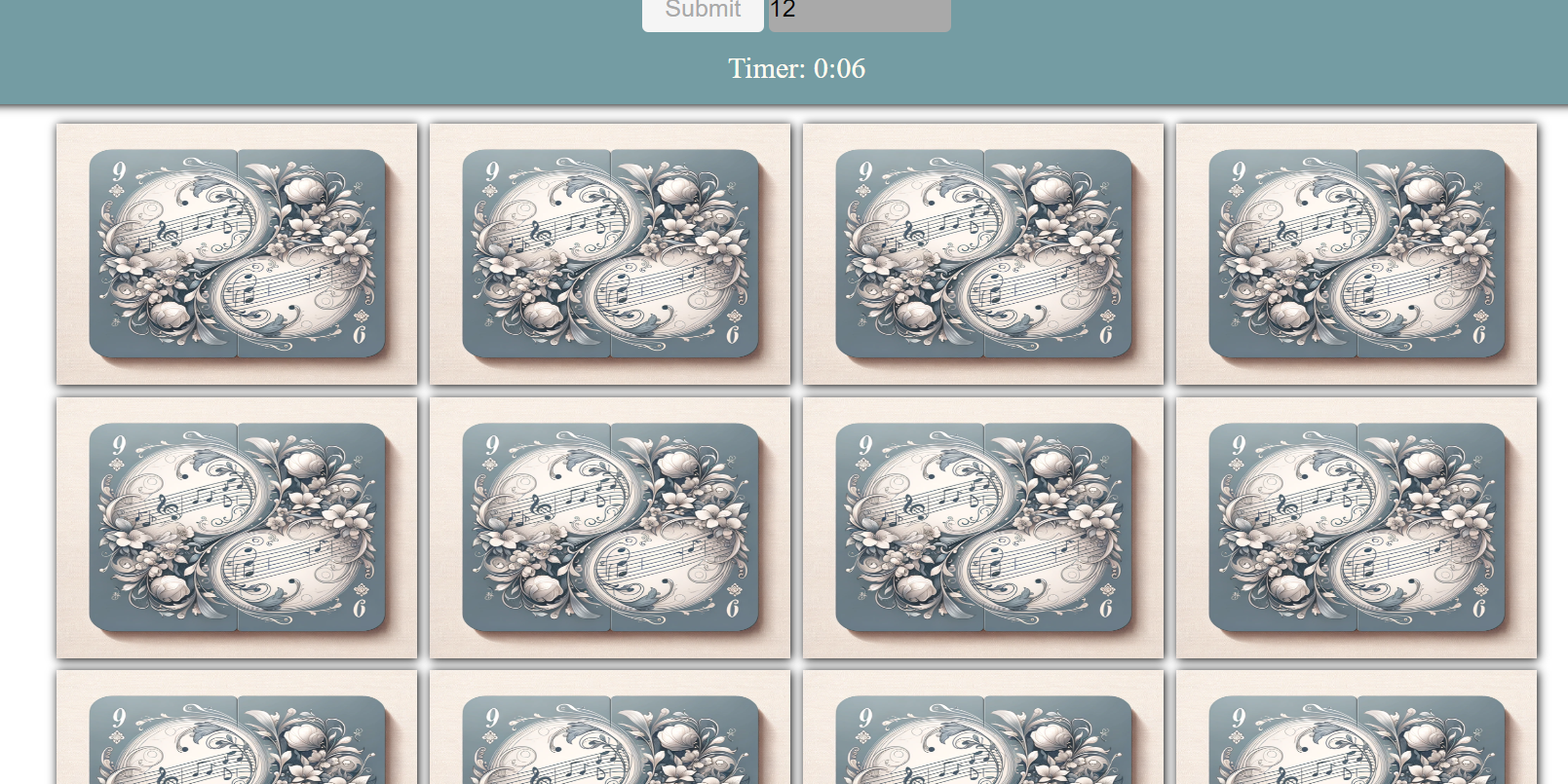 Memory Game Solution Main Page